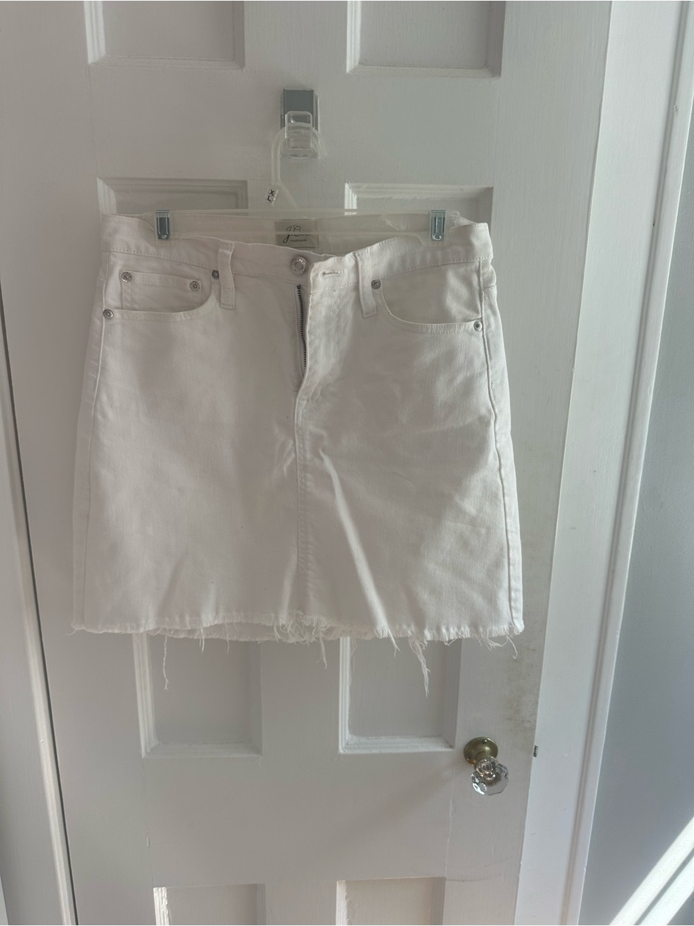 J. Crew White Frayed Hem Denim Mini Skirt